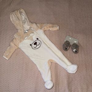 Cozy Bear Hooded Kids Footie & Baby Slippers